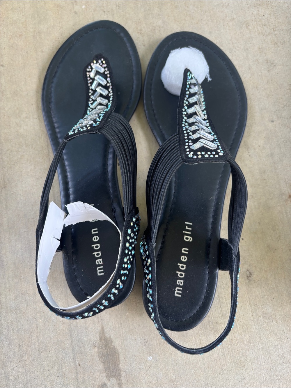 Madden Girl Black Beaded Thong Sandals with Iridescent Accents